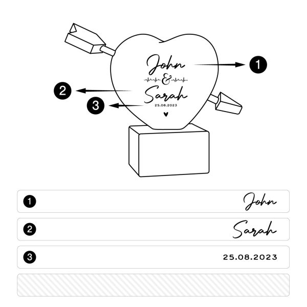 Alternative view of Engraved Wooden Heart – Heartbeat Design with Names & Date