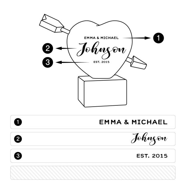 Alternative view of Engraved Wooden Heart – Names, Last Name & Date
