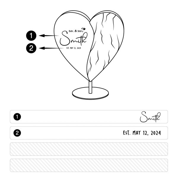 Alternative view of Mr. & Mrs. Wooden Heart – Custom Names & Est. Date