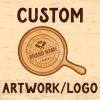 Graphic design template for a custom pan with a brand logo.