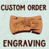 Advertisement for custom order engraving on wooden plaque with decorative design.